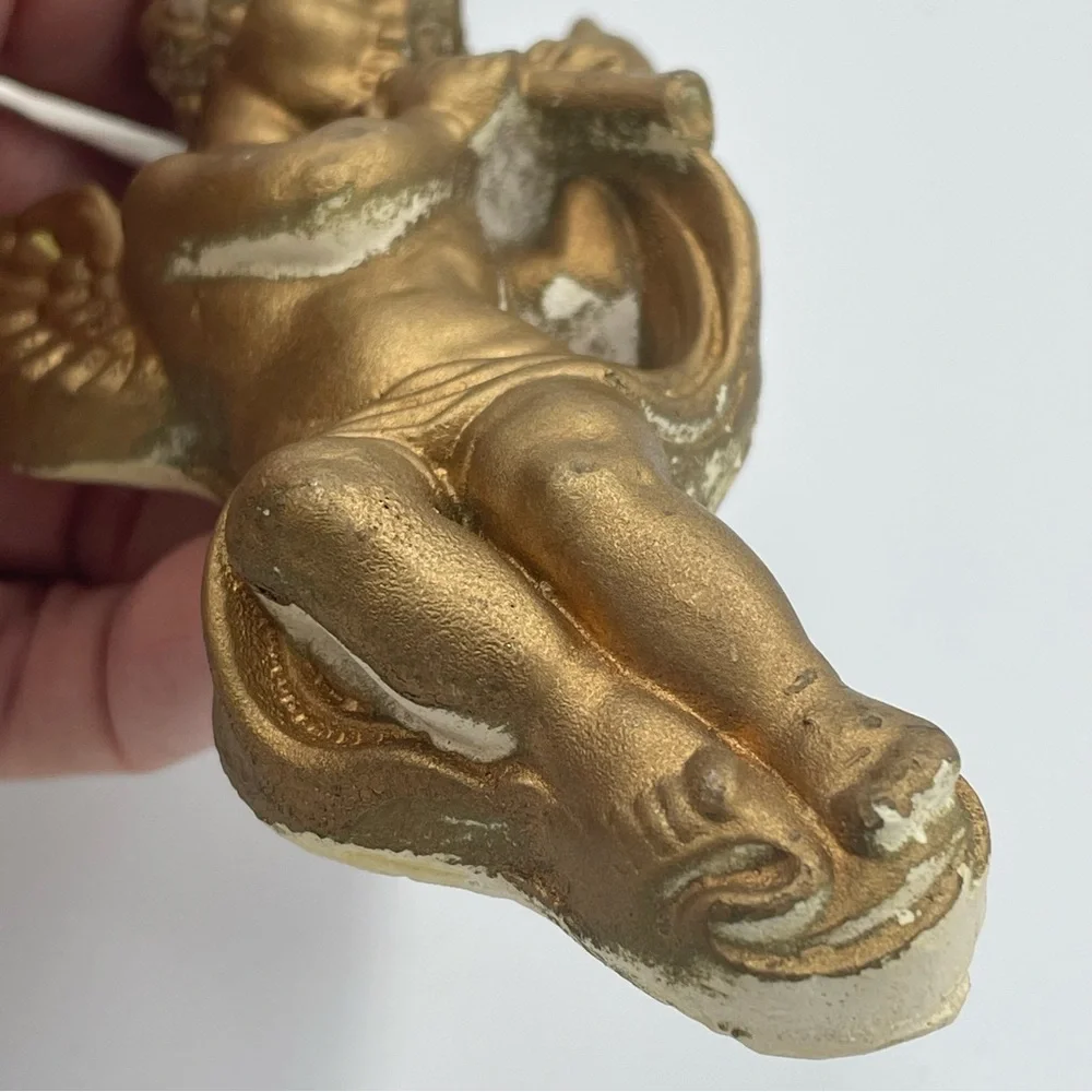 Vintage Chalk ware Gold Angel Wall Decor Set of 3. Some peeled paint. Head sunk.